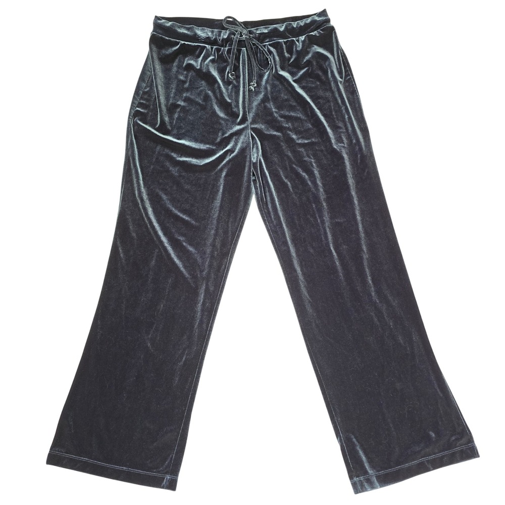 Jaclyn Smith Navy Blue Velvet Lounge Pants Wide Leg Drawstring XL Teal